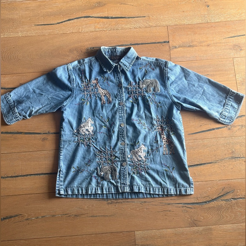 new directions Light Blue Denim Shirt With Animal Design